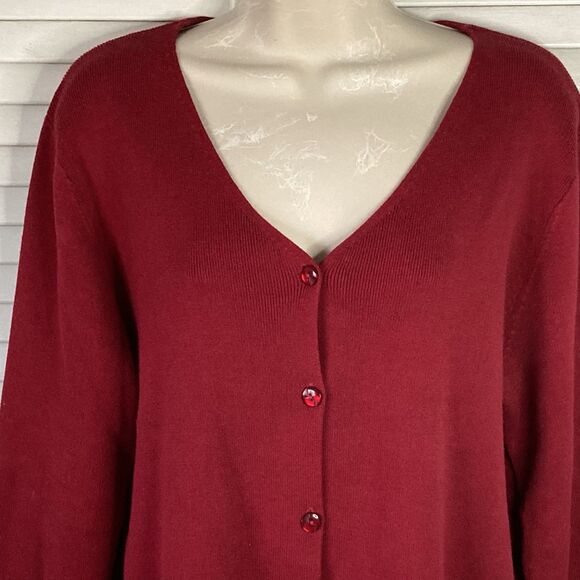 Leo & Nicole Dark Red 100% Cotton Button Front V-Neck Sweater XL - Picture 2 of 8